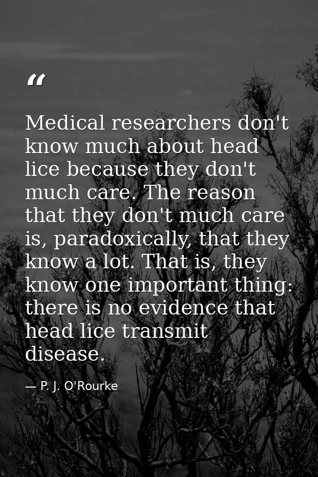 Medical researchers don't know much about head lice because they don't much care. The reason that they don't much care i — P. J. O'Rourke