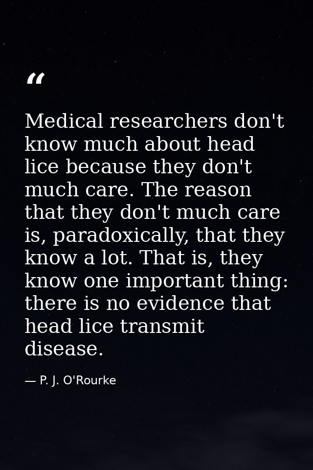 Medical researchers don't know much about head lice because they don't much care. The reason that they don't much care i — P. J. O'Rourke