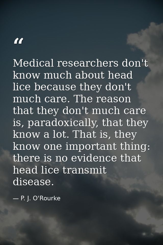 Medical researchers don't know much about head lice because they don't much care. The reason that they don't much care i — P. J. O'Rourke