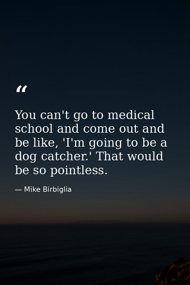 You can't go to medical school and come out and be like, 'I'm going to be a dog catcher.' That would be so pointless. — Mike Birbiglia