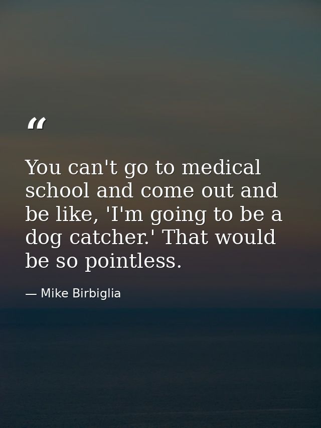 You can't go to medical school and come out and be like, 'I'm going to be a dog catcher.' That would be so pointless. — Mike Birbiglia