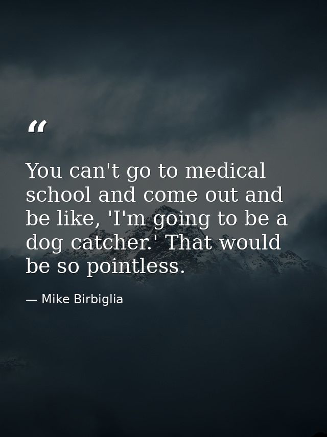 You can't go to medical school and come out and be like, 'I'm going to be a dog catcher.' That would be so pointless. — Mike Birbiglia