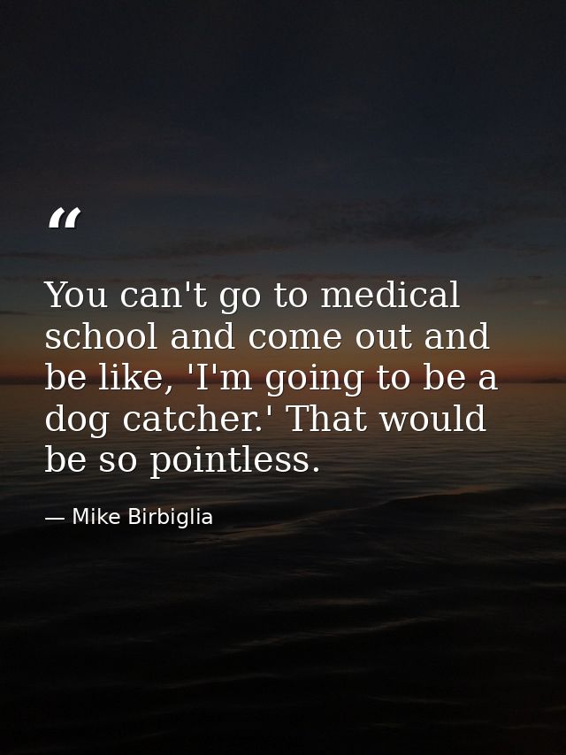 You can't go to medical school and come out and be like, 'I'm going to be a dog catcher.' That would be so pointless. — Mike Birbiglia