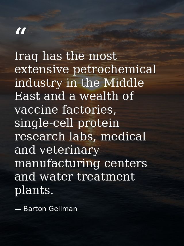Iraq has the most extensive petrochemical industry in the Middle East and a wealth of vaccine factories, single-cell pro — Barton Gellman