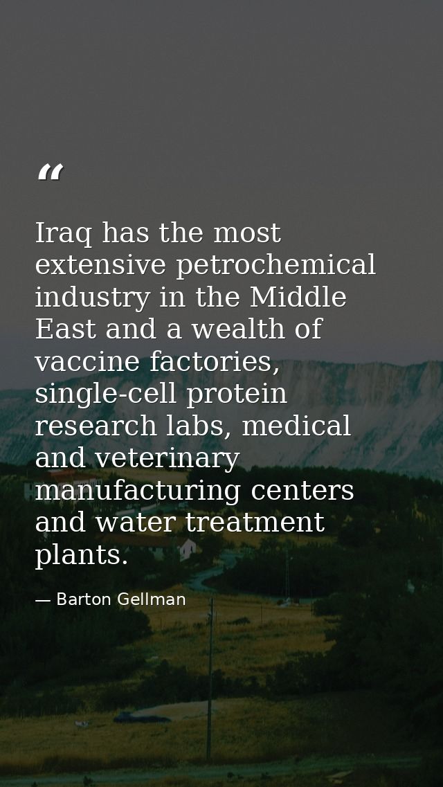Iraq has the most extensive petrochemical industry in the Middle East and a wealth of vaccine factories, single-cell pro — Barton Gellman