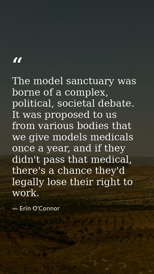 The model sanctuary was borne of a complex, political, societal debate. It was proposed to us from various bodies that w — Erin O'Connor