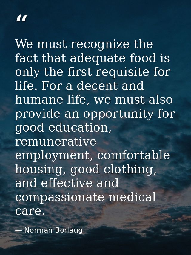 We must recognize the fact that adequate food is only the first requisite for life. For a decent and humane life, we mus — Norman Borlaug