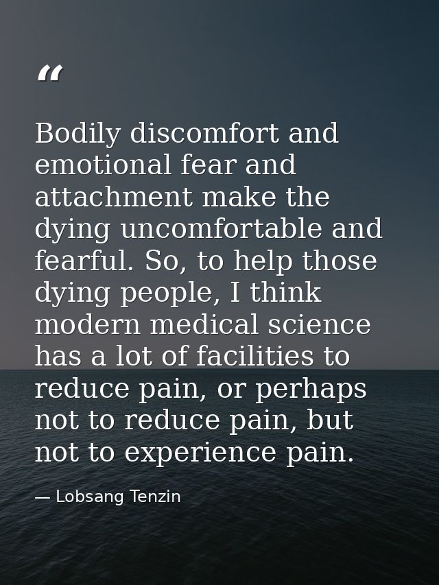 Bodily discomfort and emotional fear and attachment make the dying uncomfortable and fearful. So, to help those dying pe — Lobsang Tenzin