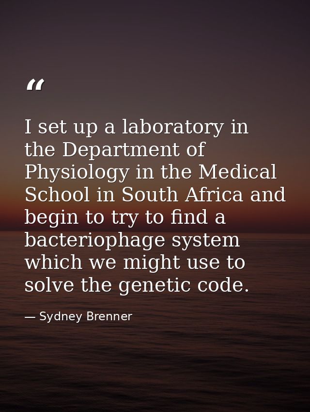 I set up a laboratory in the Department of Physiology in the Medical School in South Africa and begin to try to find a b — Sydney Brenner