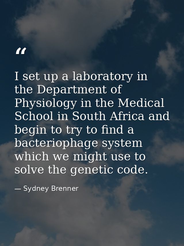 I set up a laboratory in the Department of Physiology in the Medical School in South Africa and begin to try to find a b — Sydney Brenner