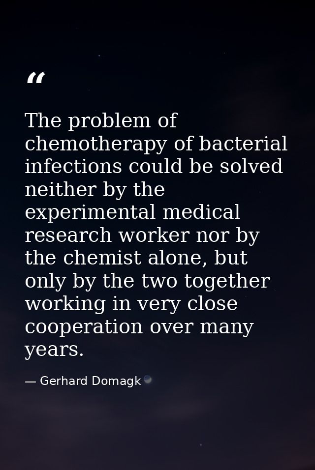 The problem of chemotherapy of bacterial infections could be solved neither by the experimental medical research worker  — Gerhard Domagk