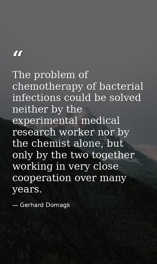 The problem of chemotherapy of bacterial infections could be solved neither by the experimental medical research worker  — Gerhard Domagk