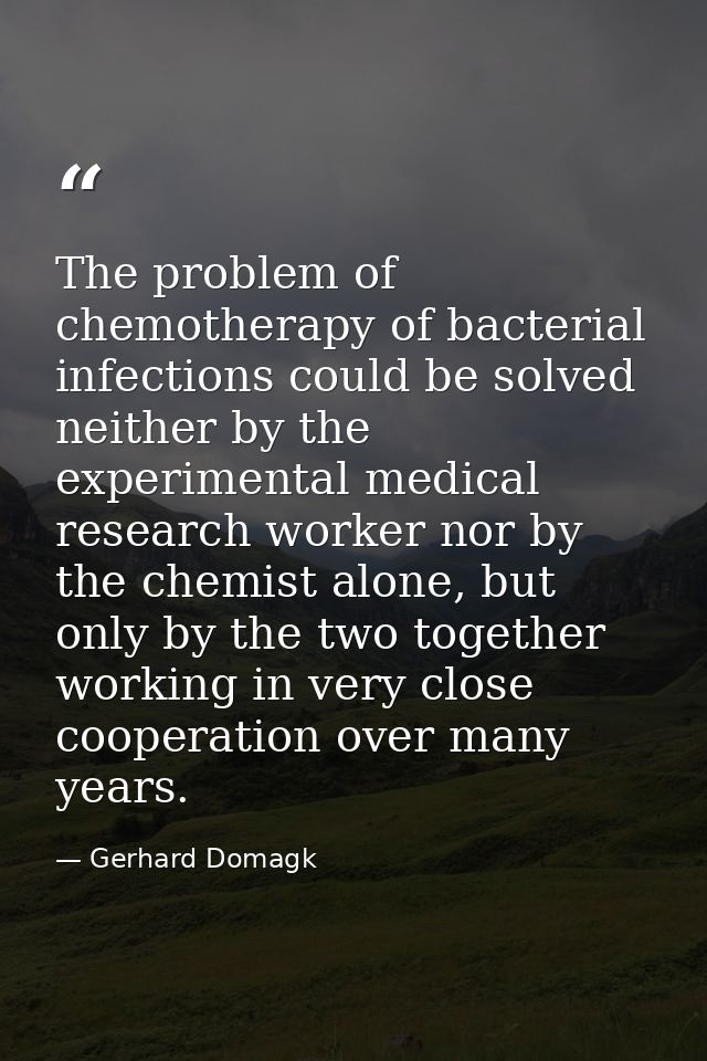 The problem of chemotherapy of bacterial infections could be solved neither by the experimental medical research worker  — Gerhard Domagk