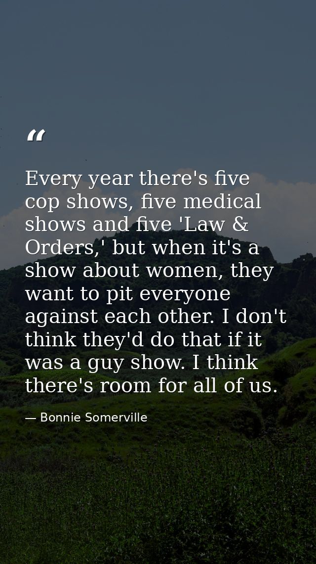 Every year there's five cop shows, five medical shows and five 'Law & Orders,' but when it's a show about women, they wa — Bonnie Somerville