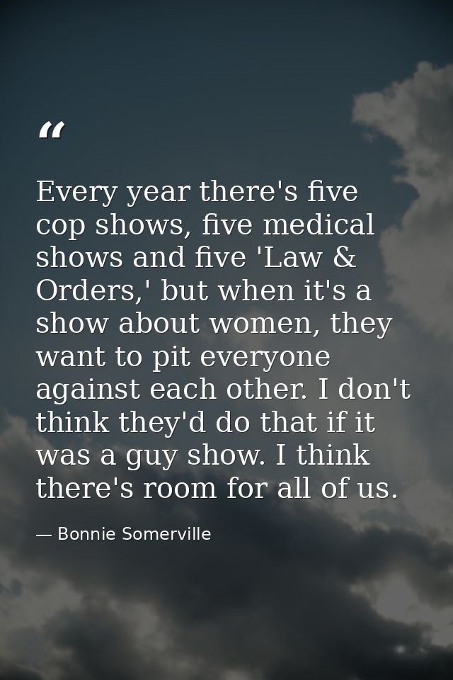 Every year there's five cop shows, five medical shows and five 'Law & Orders,' but when it's a show about women, they wa — Bonnie Somerville