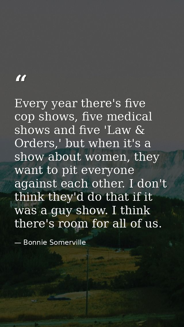 Every year there's five cop shows, five medical shows and five 'Law & Orders,' but when it's a show about women, they wa — Bonnie Somerville