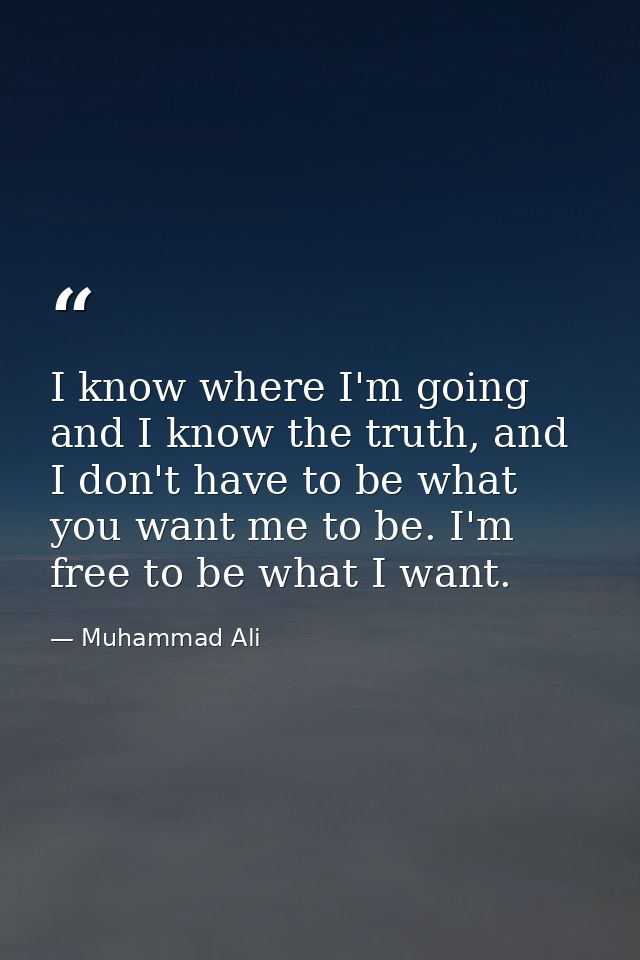 I know where I'm going and I know the truth, and I don't have to be what you want me to be. I'm free to be what I want. — Muhammad Ali