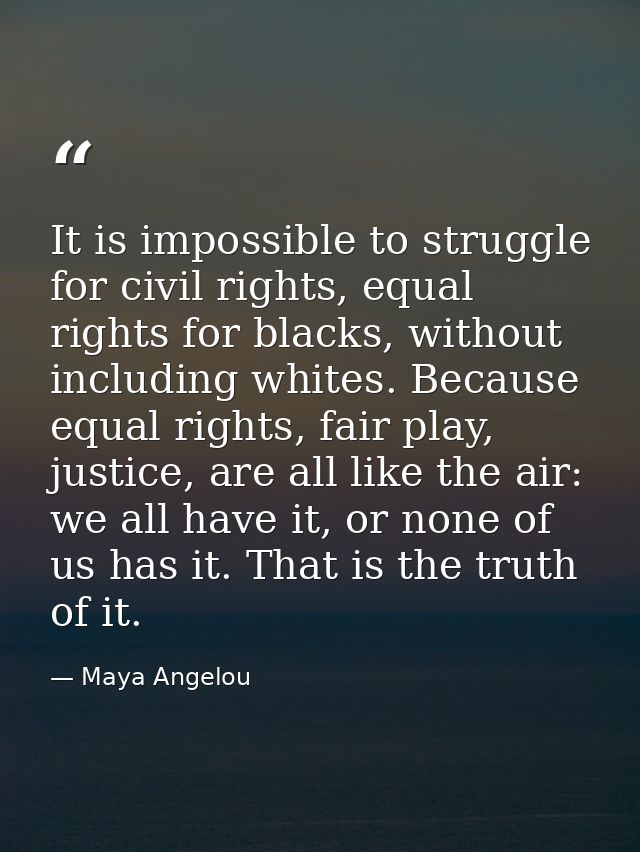 It is impossible to struggle for civil rights, equal rights for blacks, without including whites. Because equal rights,  — Maya Angelou