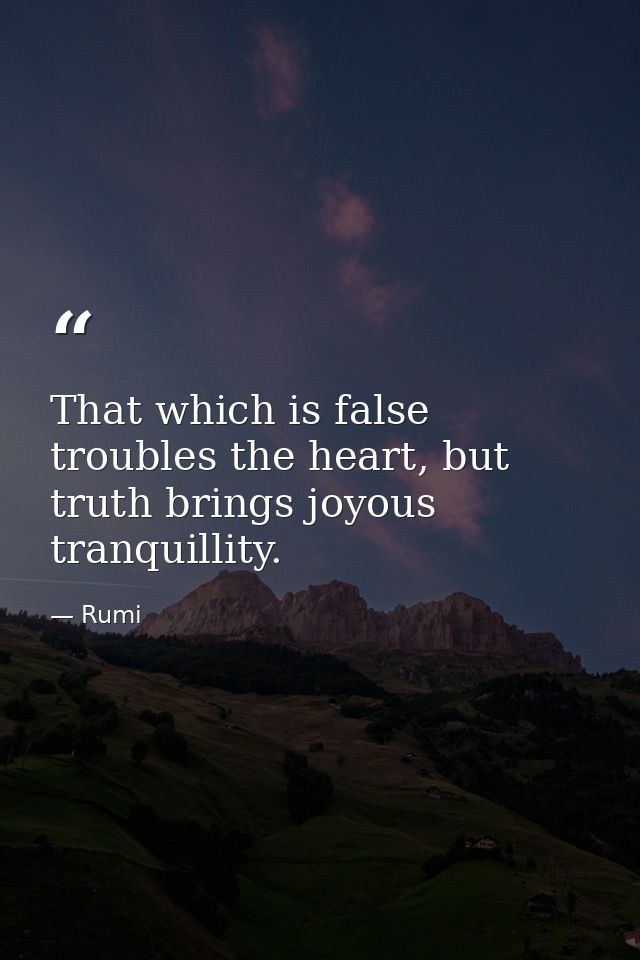 That which is false troubles the heart, but truth brings joyous tranquillity. — Rumi