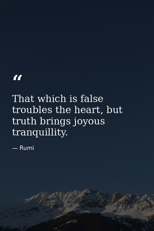 That which is false troubles the heart, but truth brings joyous tranquillity. — Rumi