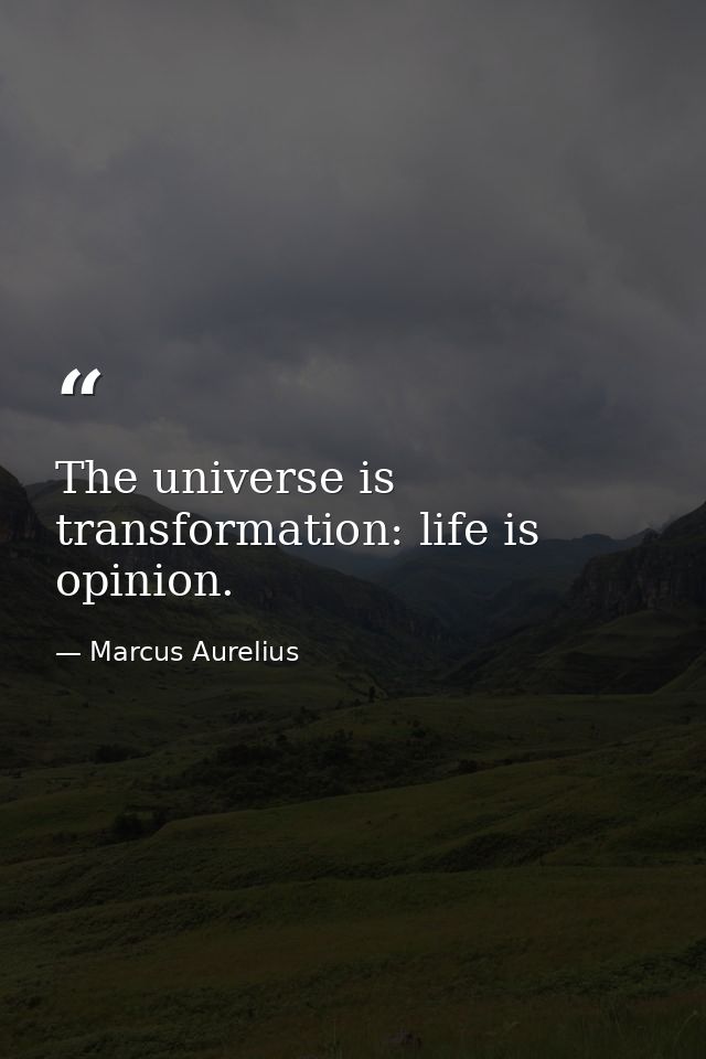 The universe is transformation: life is opinion. — Marcus Aurelius
