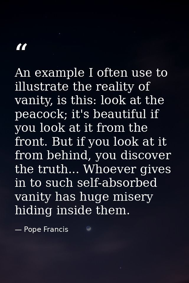 An example I often use to illustrate the reality of vanity, is this: look at the peacock; it's beautiful if you look at  — Pope Francis