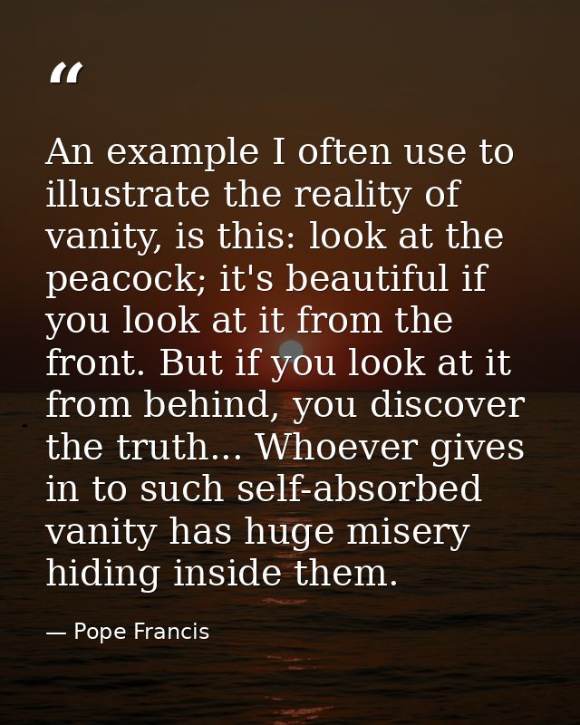 An example I often use to illustrate the reality of vanity, is this: look at the peacock; it's beautiful if you look at  — Pope Francis