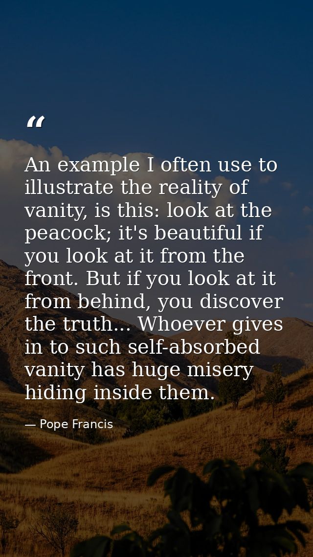 An example I often use to illustrate the reality of vanity, is this: look at the peacock; it's beautiful if you look at  — Pope Francis