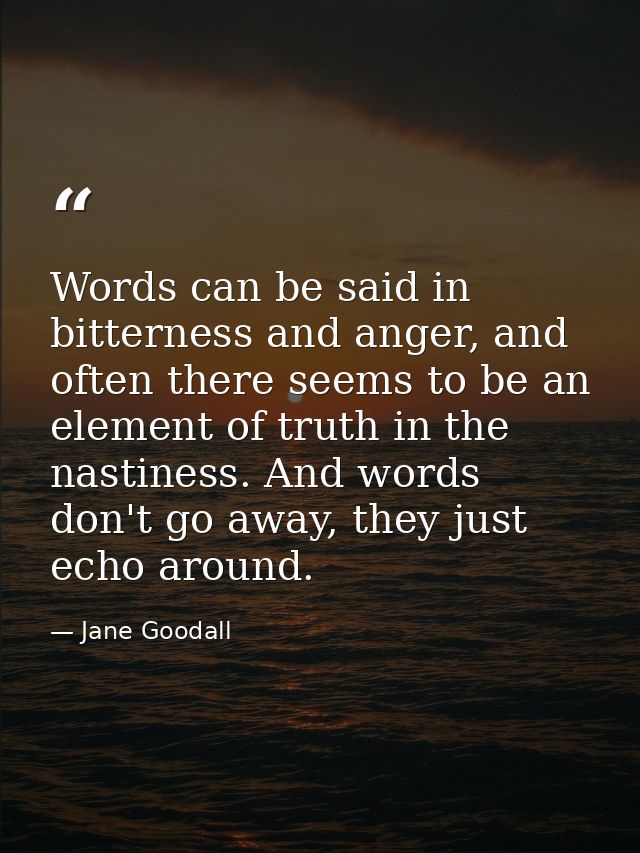 Words can be said in bitterness and anger, and often there seems to be an element of truth in the nastiness. And words d — Jane Goodall