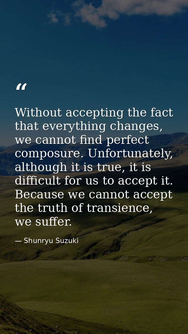 Without accepting the fact that everything changes, we cannot find perfect composure. Unfortunately, although it is true — Shunryu Suzuki
