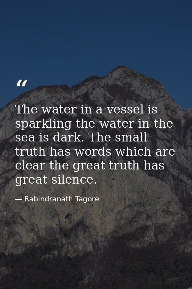 The water in a vessel is sparkling the water in the sea is dark. The small truth has words which are clear the great tru — Rabindranath Tagore