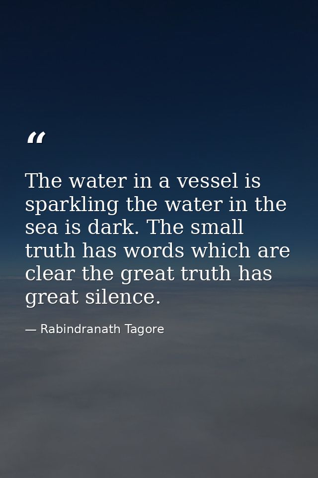 The water in a vessel is sparkling the water in the sea is dark. The small truth has words which are clear the great tru — Rabindranath Tagore
