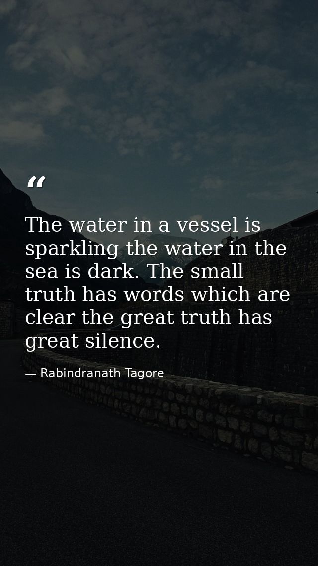 The water in a vessel is sparkling the water in the sea is dark. The small truth has words which are clear the great tru — Rabindranath Tagore