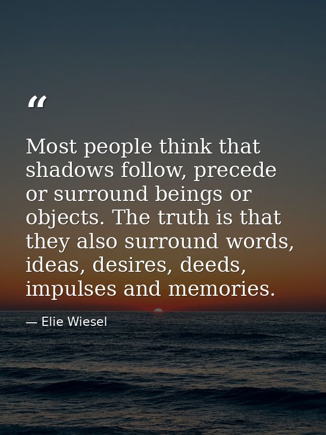 Most people think that shadows follow, precede or surround beings or objects. The truth is that they also surround words — Elie Wiesel