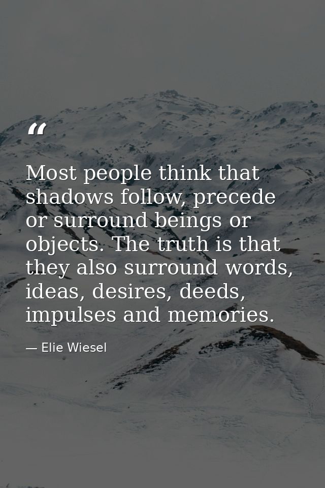 Most people think that shadows follow, precede or surround beings or objects. The truth is that they also surround words — Elie Wiesel