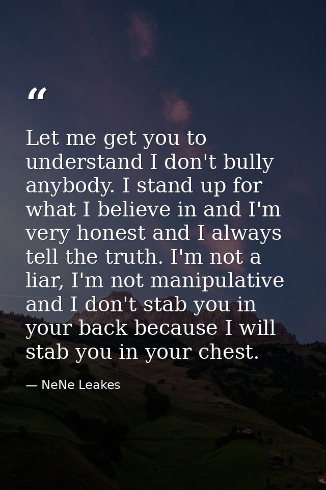 Let me get you to understand I don't bully anybody. I stand up for what I believe in and I'm very honest and I always te — NeNe Leakes