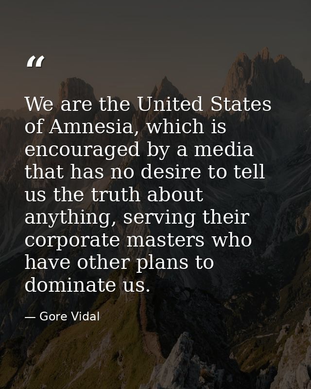 We are the United States of Amnesia, which is encouraged by a media that has no desire to tell us the truth about anythi — Gore Vidal