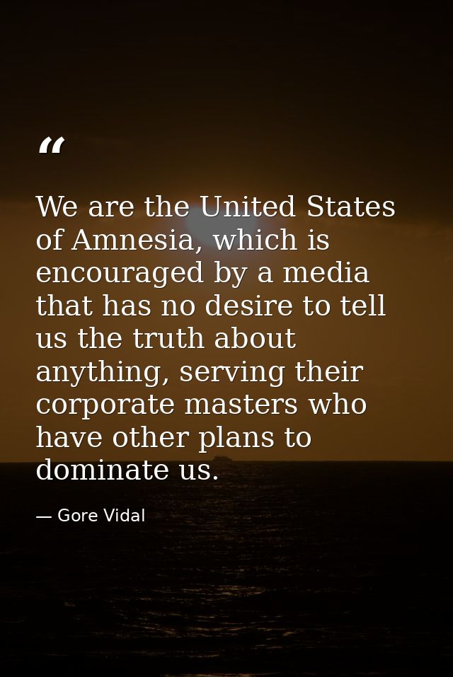 We are the United States of Amnesia, which is encouraged by a media that has no desire to tell us the truth about anythi — Gore Vidal