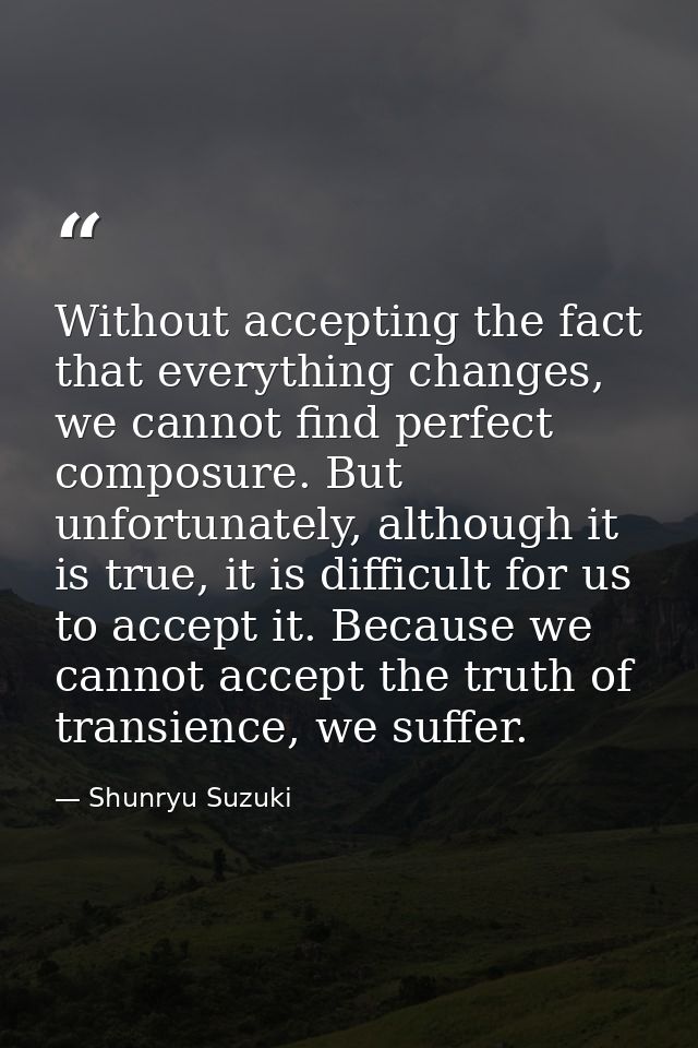 Without accepting the fact that everything changes, we cannot find perfect composure. But unfortunately, although it is  — Shunryu Suzuki