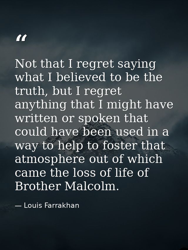 Not that I regret saying what I believed to be the truth, but I regret anything that I might have written or spoken that — Louis Farrakhan