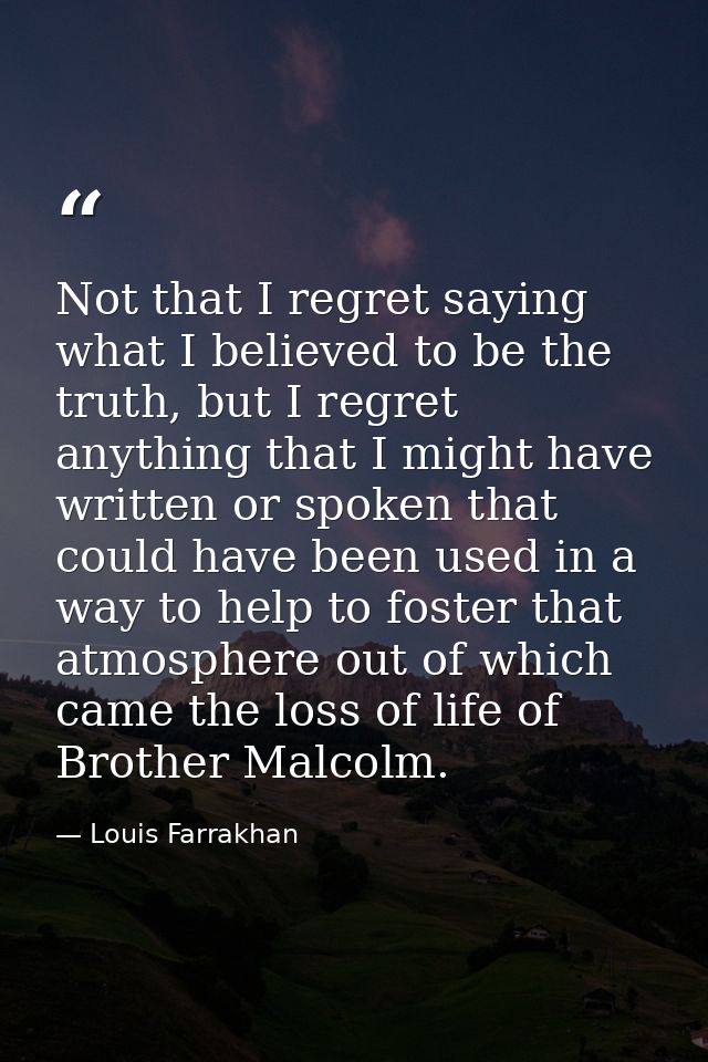 Not that I regret saying what I believed to be the truth, but I regret anything that I might have written or spoken that — Louis Farrakhan
