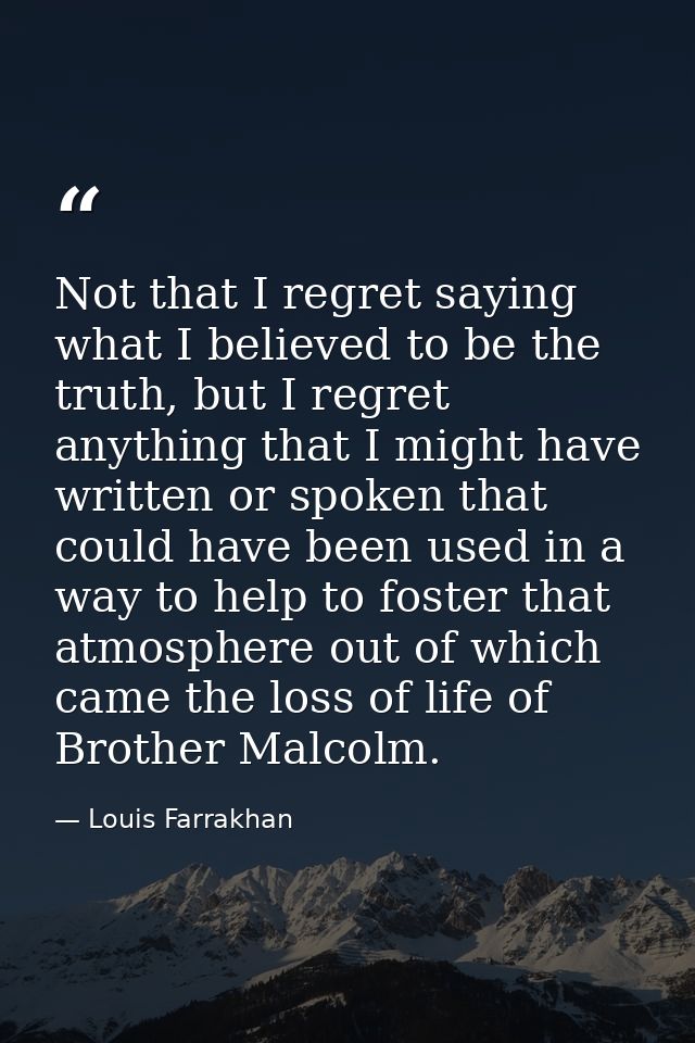 Not that I regret saying what I believed to be the truth, but I regret anything that I might have written or spoken that — Louis Farrakhan