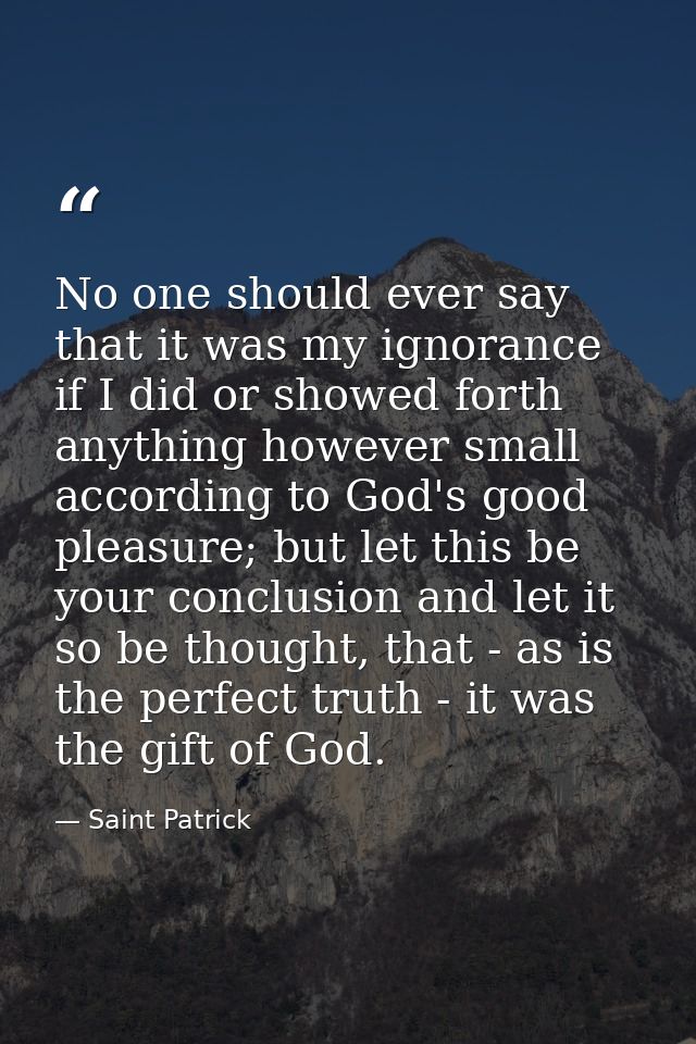 No one should ever say that it was my ignorance if I did or showed forth anything however small according to God's good  — Saint Patrick