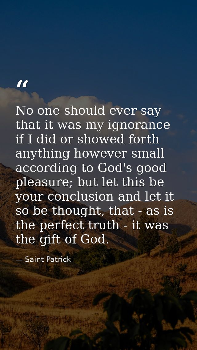 No one should ever say that it was my ignorance if I did or showed forth anything however small according to God's good  — Saint Patrick