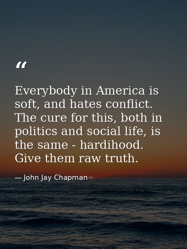 Everybody in America is soft, and hates conflict. The cure for this, both in politics and social life, is the same - har — John Jay Chapman