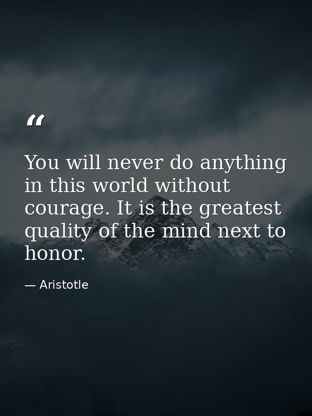 You will never do anything in this world without courage. It is the greatest quality of the mind next to honor. — Aristotle