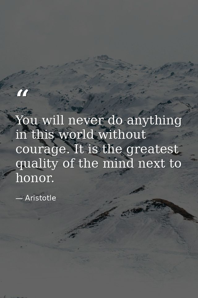 You will never do anything in this world without courage. It is the greatest quality of the mind next to honor. — Aristotle
