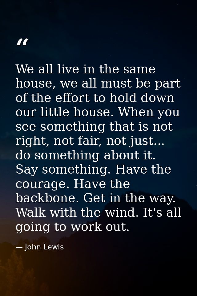 We all live in the same house, we all must be part of the effort to hold down our little house. When you see something t — John Lewis