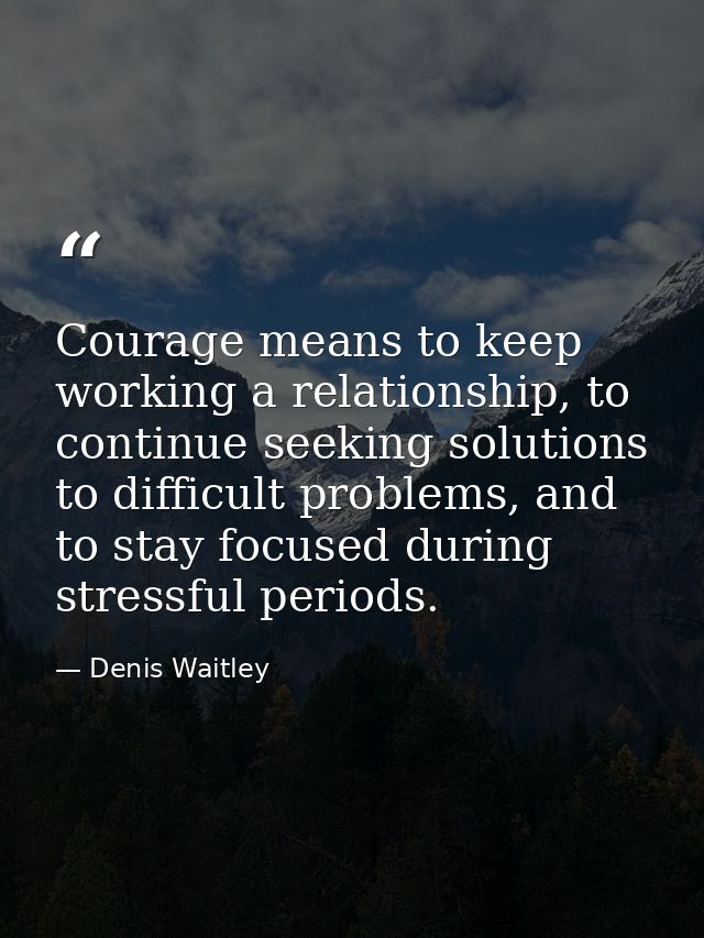 Courage means to keep working a relationship, to continue seeking solutions to difficult problems, and to stay focused d — Denis Waitley
