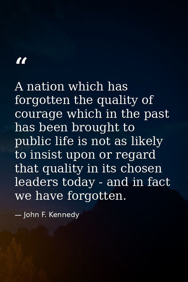 A nation which has forgotten the quality of courage which in the past has been brought to public life is not as likely t — John F. Kennedy